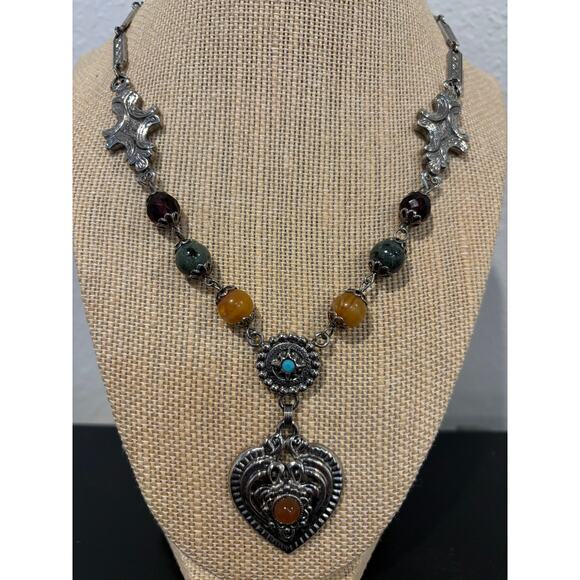 Robert Rose Boho Necklace Heart Pendant Glass Beads - Picture 1 of 4